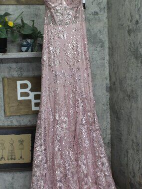 Blondie Nites Pink Blondie Nites Juniors Glitter Sequined Corset Gown